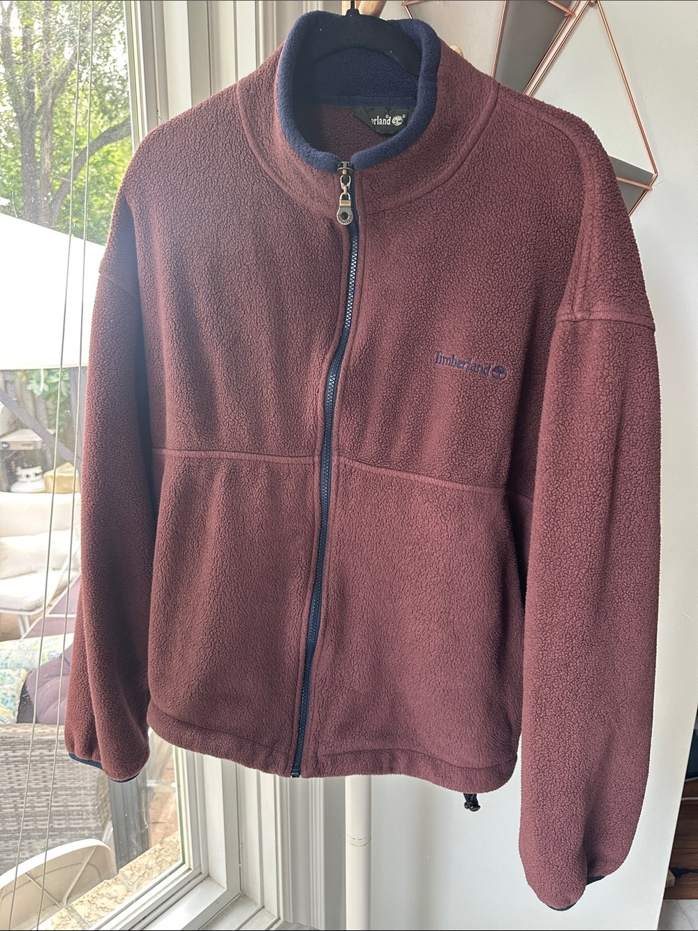 TIMBERLAND Men's Burgundy Brown Maroon Blue Fleece Zip Jacket Sweater Size XL